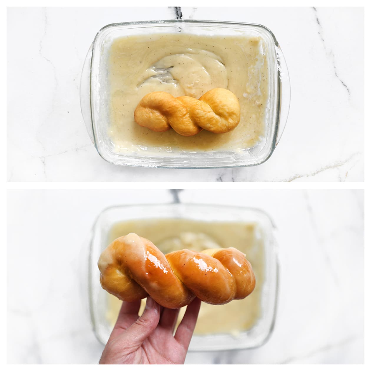 Kkwabaegi donut dippen in bruine boter glazuur