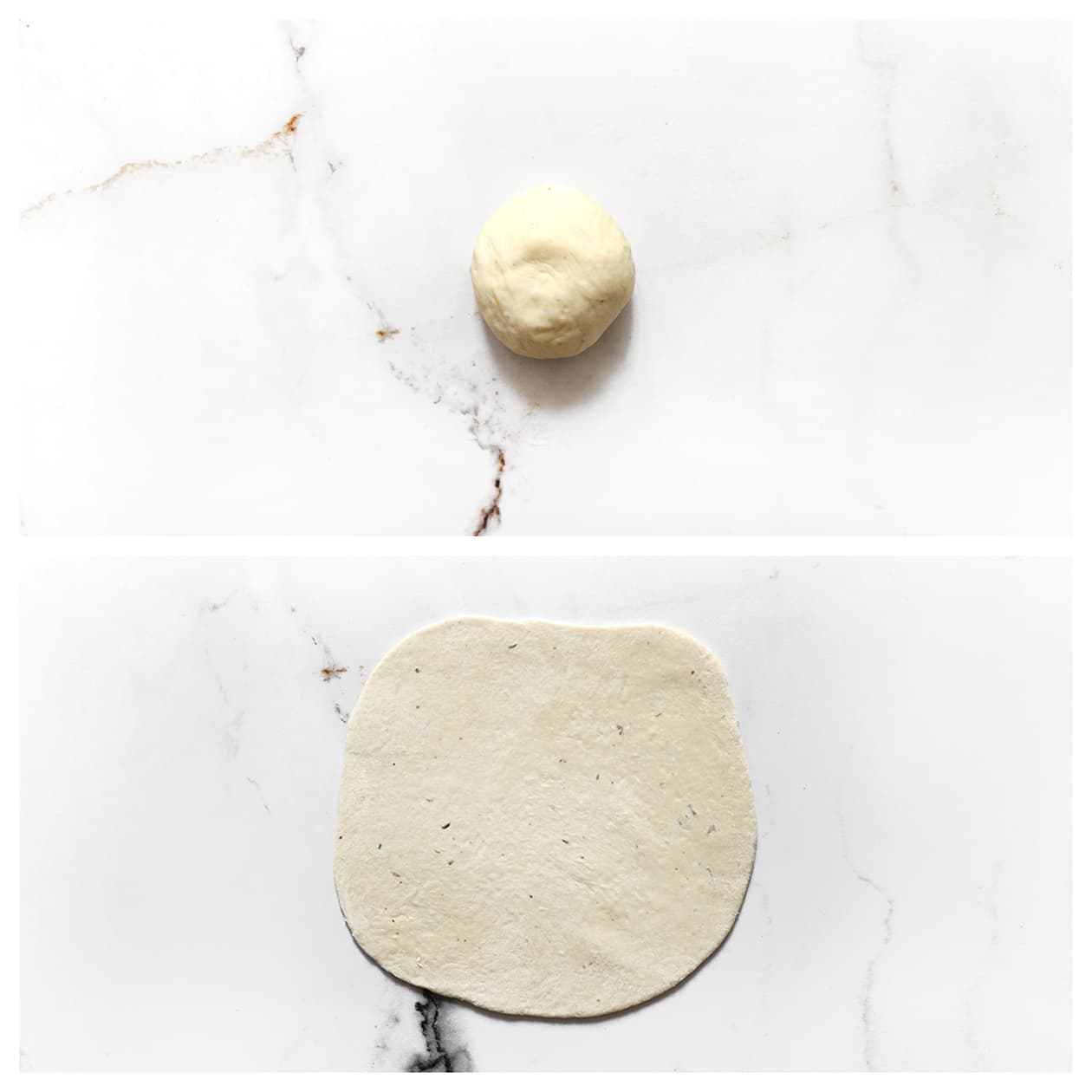 Ronde lap uitgerold deeg voor het vullen van chicken tikka masala broodjes
