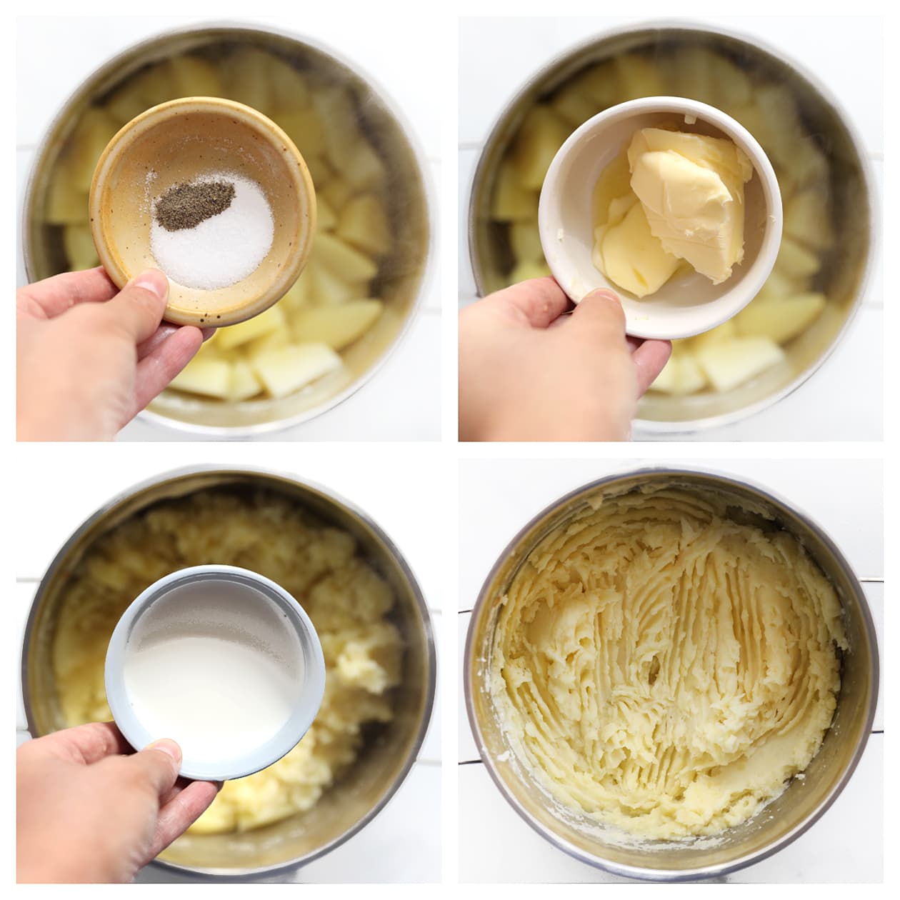 Aardappelen stampen tot romige aardappelpuree